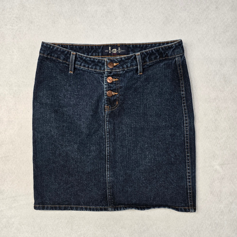 Vintage lei Denim Mini Skirt Dark Wash Button Fly Y2K 3812141Q